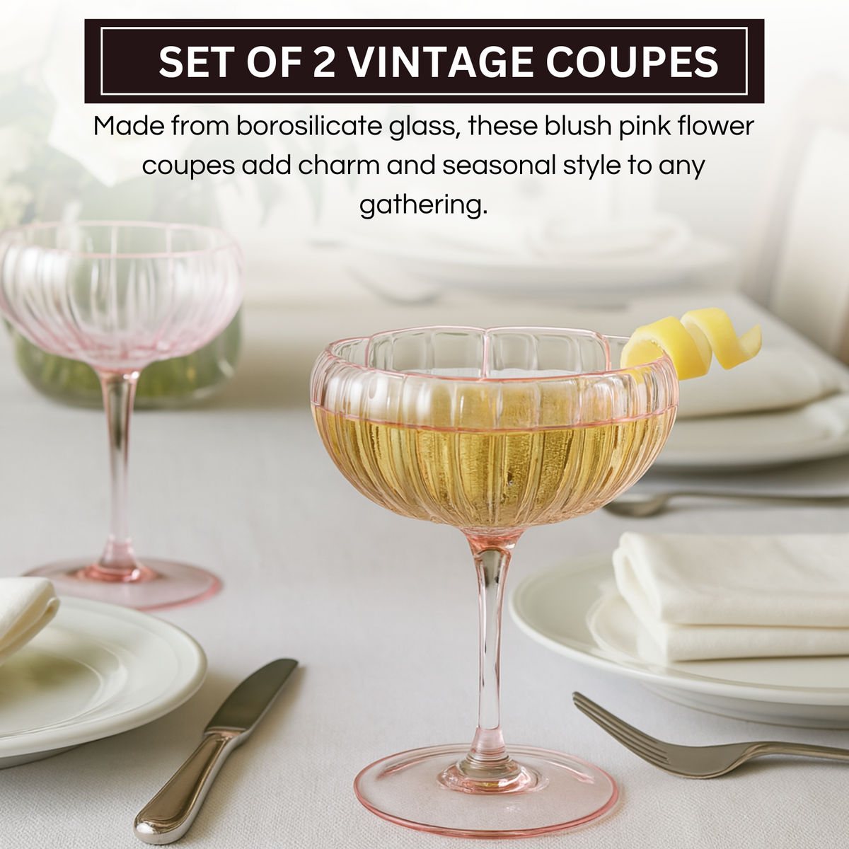 TEEK - Flower Coupe Cocktail Colored Glasses Set | Blush Pink HOME DECOR TEEK KS