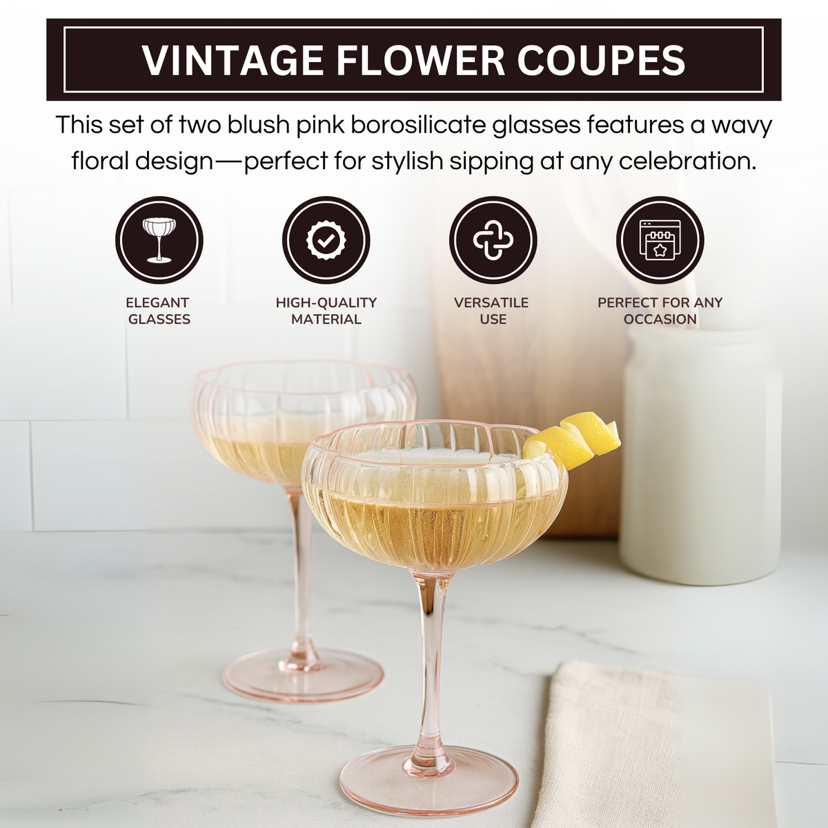 TEEK - Flower Coupe Cocktail Colored Glasses Set | Blush Pink HOME DECOR TEEK KS