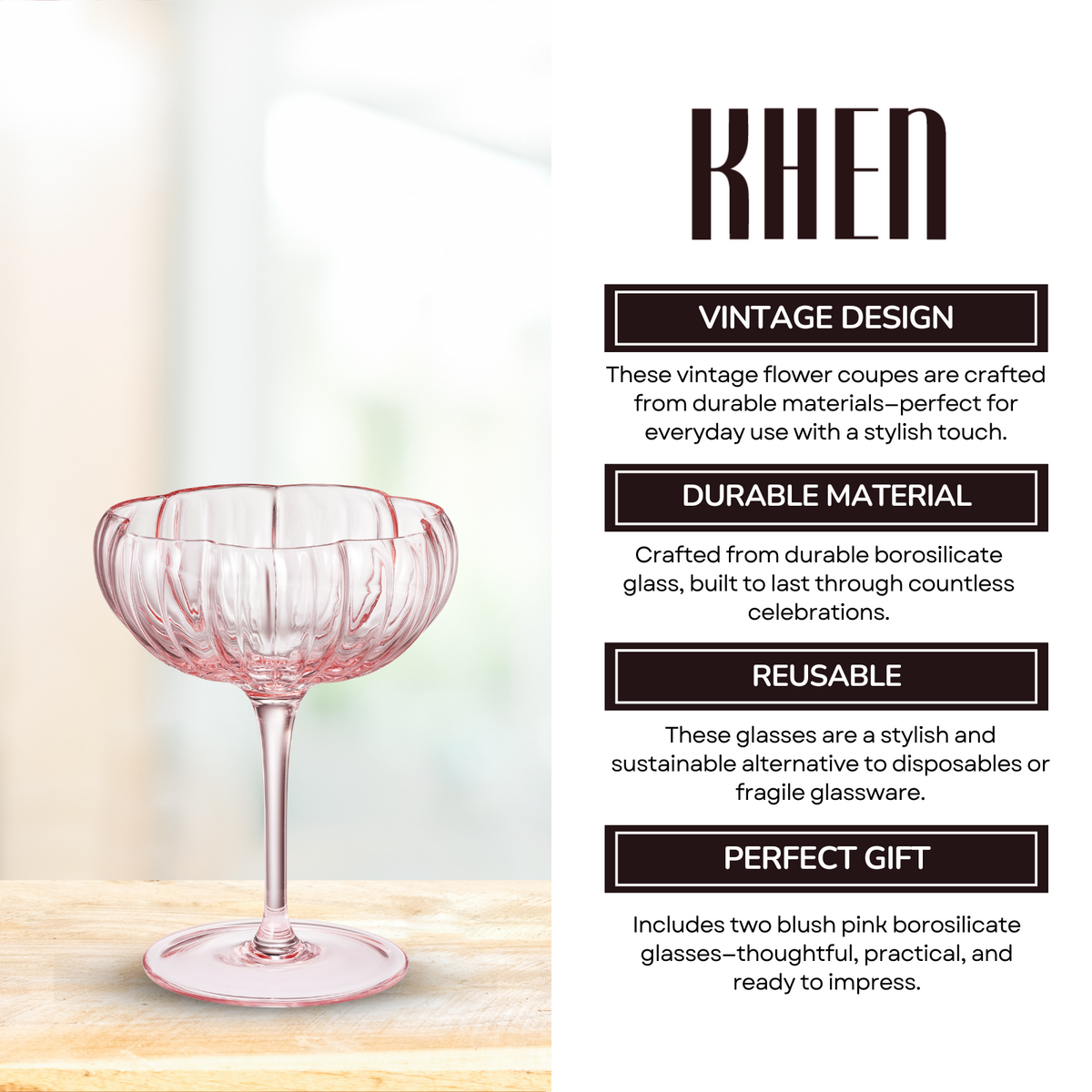 TEEK - Flower Coupe Cocktail Colored Glasses Set | Blush Pink HOME DECOR TEEK KS