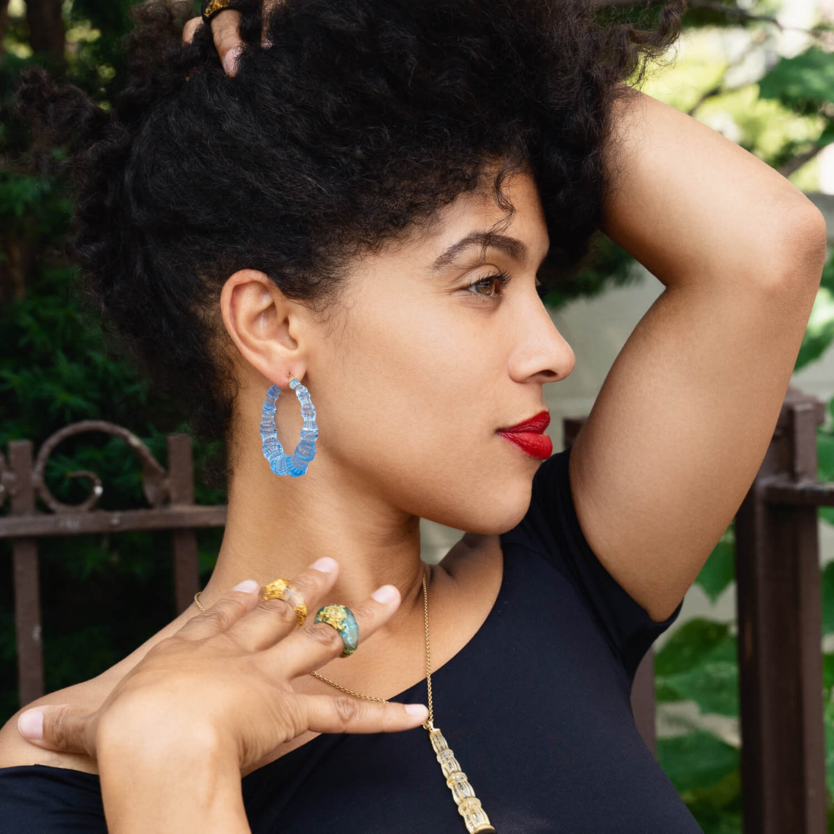 TEEK - Blue Lucite Bamboo Hoop Earrings JEWELRY TEEK GNH