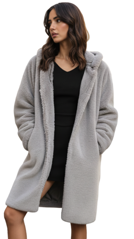 TEEK - Hooded Faux Fur Pocketed Coat COAT TEEK 1TFY Gray XS