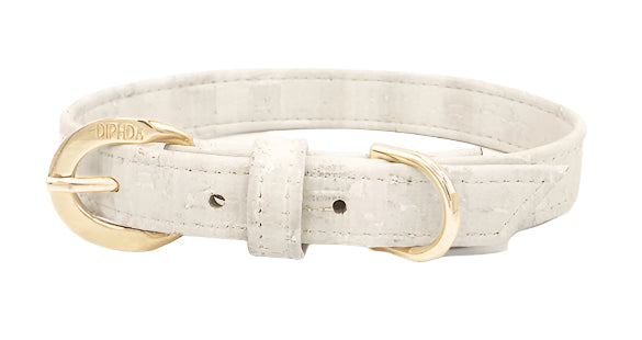 TEEK - Cloud White Cork Leather Collar PET SUPPLIES TEEK DIP XS Gold Color