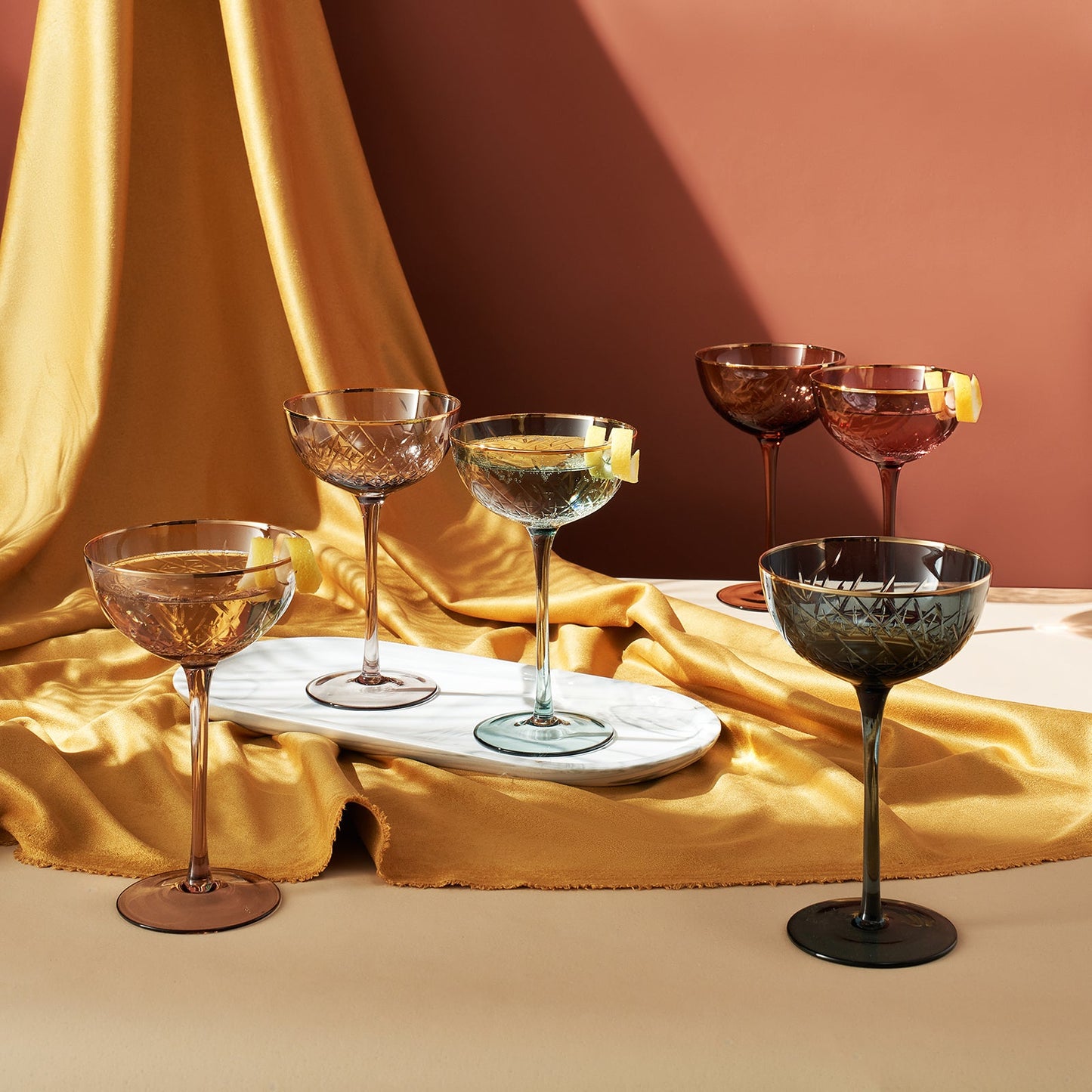TEEK - Tonal Gold Rim Champagne Coupe Cocktail Glassware Set HOME DECOR TEEK KS