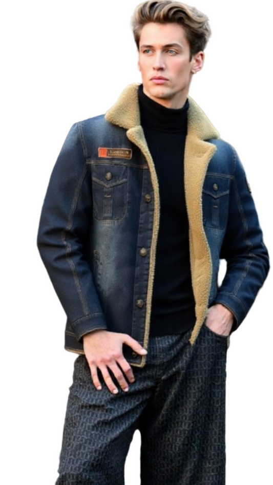 TEEK - Mens Black Denim Jean Inner Faux Fur Jacket JACKET TEEK 1TFY Blue S