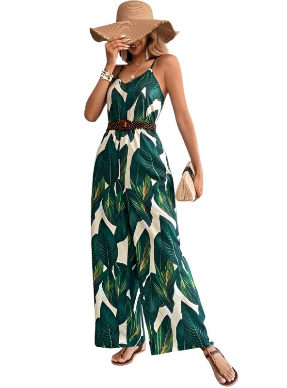 TEEK - Green Tropical Print Wide Leg Cami Jumpsuit JUMPSUIT TEEK K S