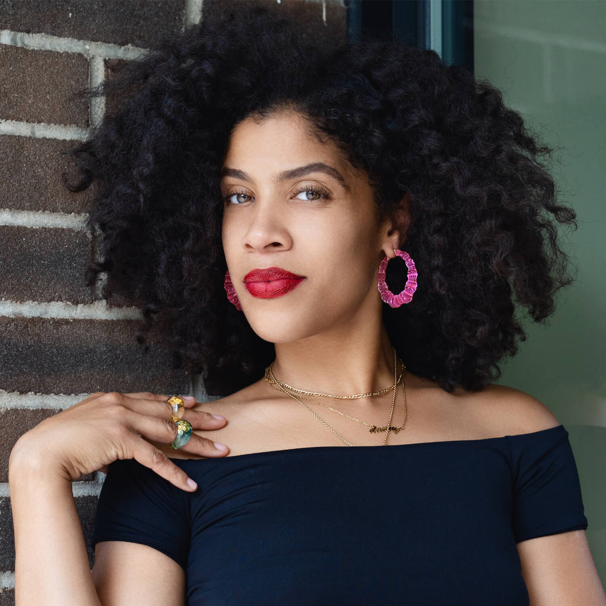 TEEK - Electric Pink Lucite Bamboo Hoop Earrings JEWELRY TEEK GNH