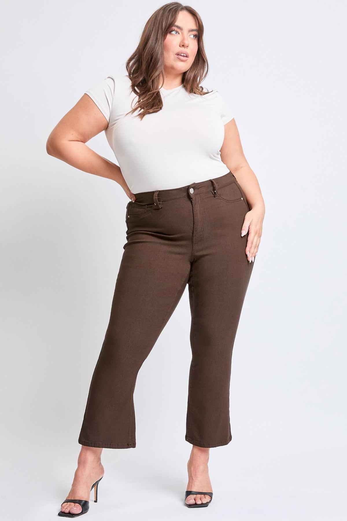 TEEK - Womens Plus Hyperstretch Cropped Kick Flare Pants - Cocoa PANTS TEEK YMJ