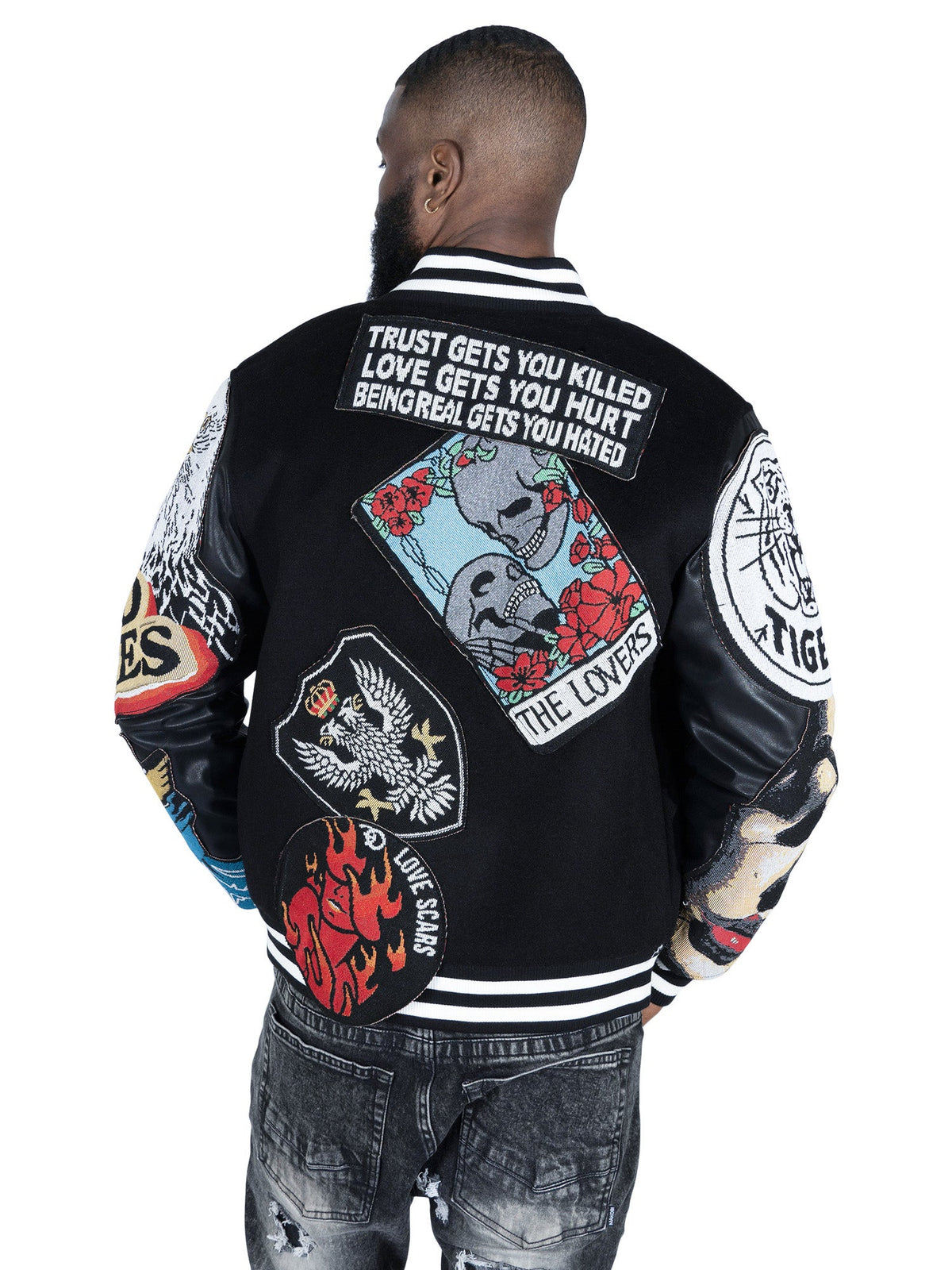 TEEK - F1005 Love Scars Varsity Jacket - Black JACKET TEEK MJ