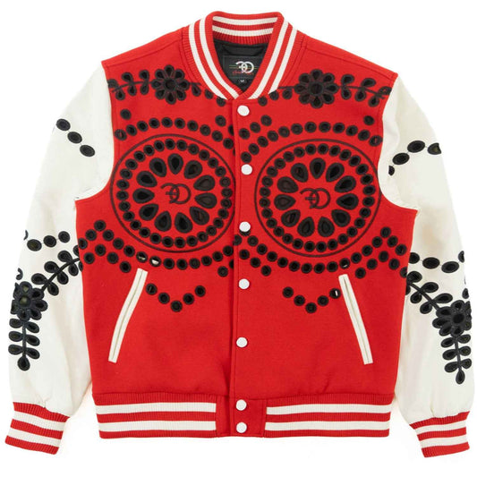 F1060 Cashay Wool Varsity Jacket - Red Outerwear Makobi Jeans USA