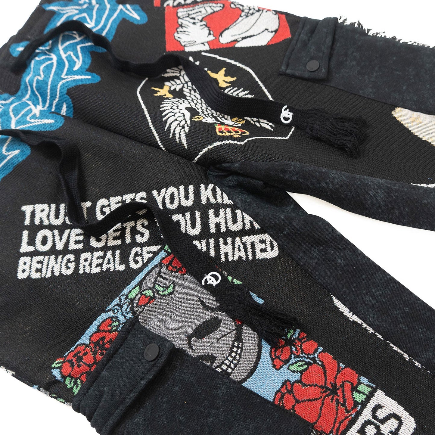 TEEK - F1755 Brave Heart Tapestry Stacked Pants - Black PANTS TEEK MJ