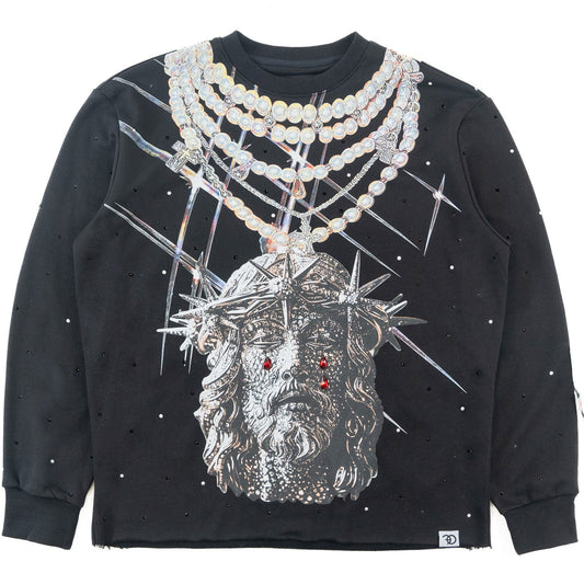 TEEK - F4121 Sinners Welcome Crewneck Sweatshirt - Black TOPS TEEK MJ S BLACK