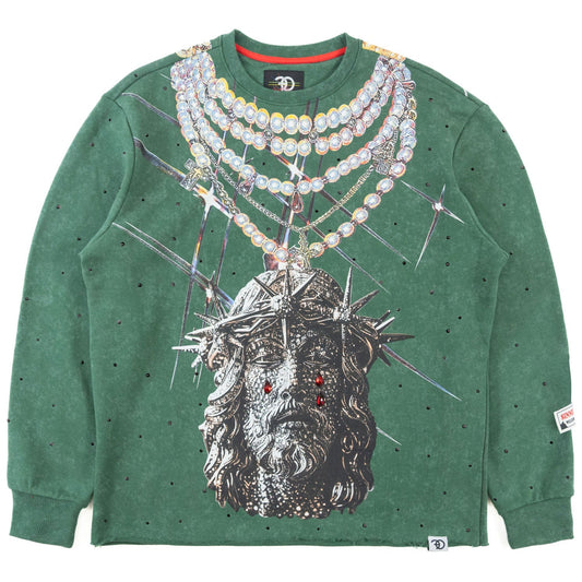 TEEK - F4121 Sinners Welcome Crewneck Sweatshirt - Green TOPS TEEK MJ S GREEN