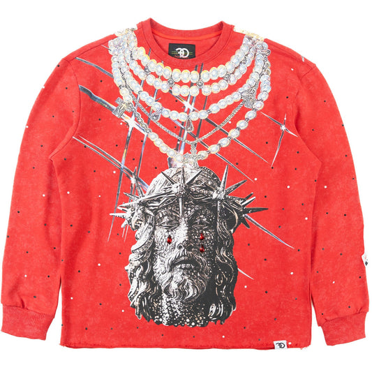 TEEK - F4121 Sinners Welcome Crewneck Sweatshirt - Red TOPS TEEK MJ S RED