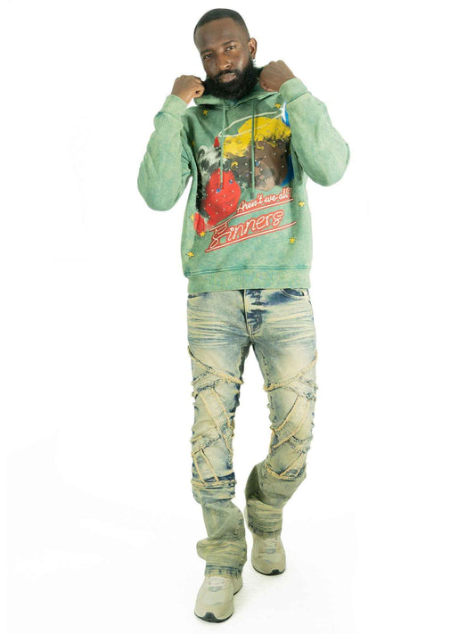 TEEK - Fleece Hoodie | F4173 Sinners Over Size - Green TOPS TEEK MJ