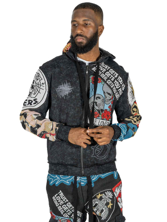 F5545 Brave Heart Tapestry Hoodie - Black Hoodie Makobi Jeans USA