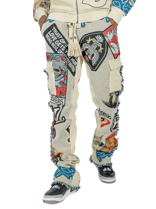 TEEK - F1755 Brave Heart Tapestry Stacked Pants - Oat PANTS TEEK MJ S OAT