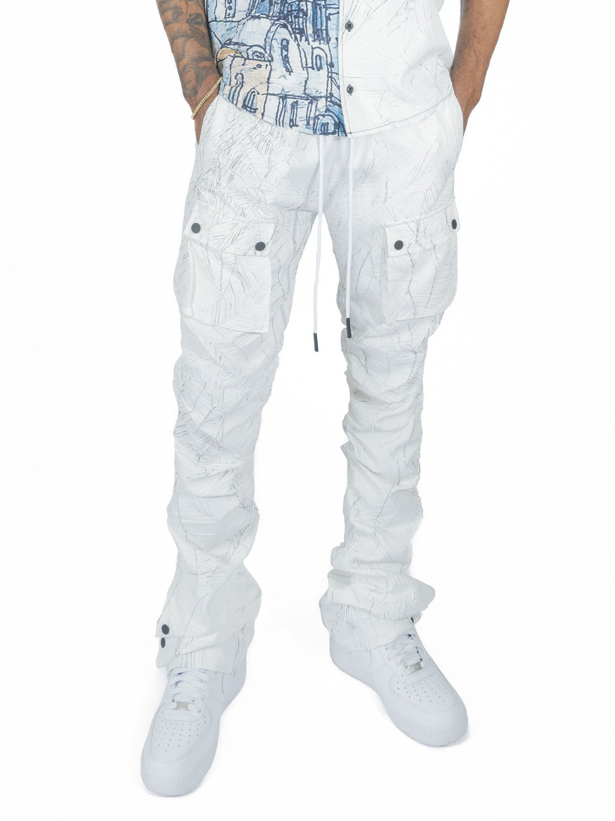 TEEK - F6464 Monico Nylon Stacked Pants - White PANTS TEEK MJ