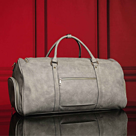 Grey Tumbled Leather Weekender Duffle Bag Duffle Bag Sole Premise