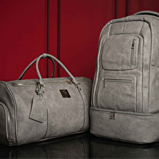 TEEK - Grey Tumbled Leather Signature Bag Set (Signature Backpack and Duffle Bag) BAG TEEK SP