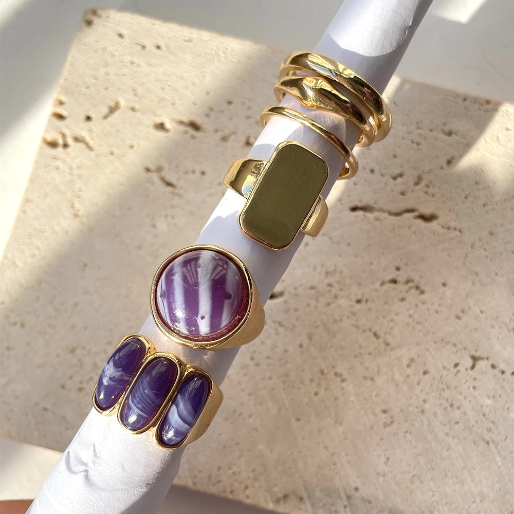 TEEK - 5pcs Colorful Stone Rhinestone Metal Rings JEWELRY theteekdotcom D