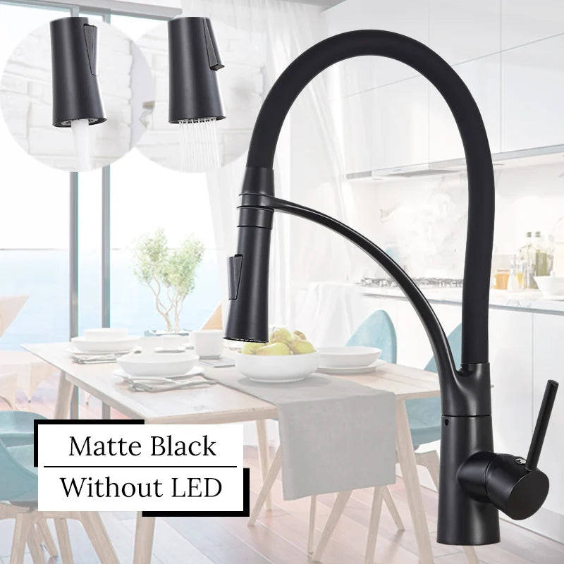 TEEK - LED Swivel Pull Down Kitchen Faucet Sink HOME DECOR theteekdotcom Matte Black
