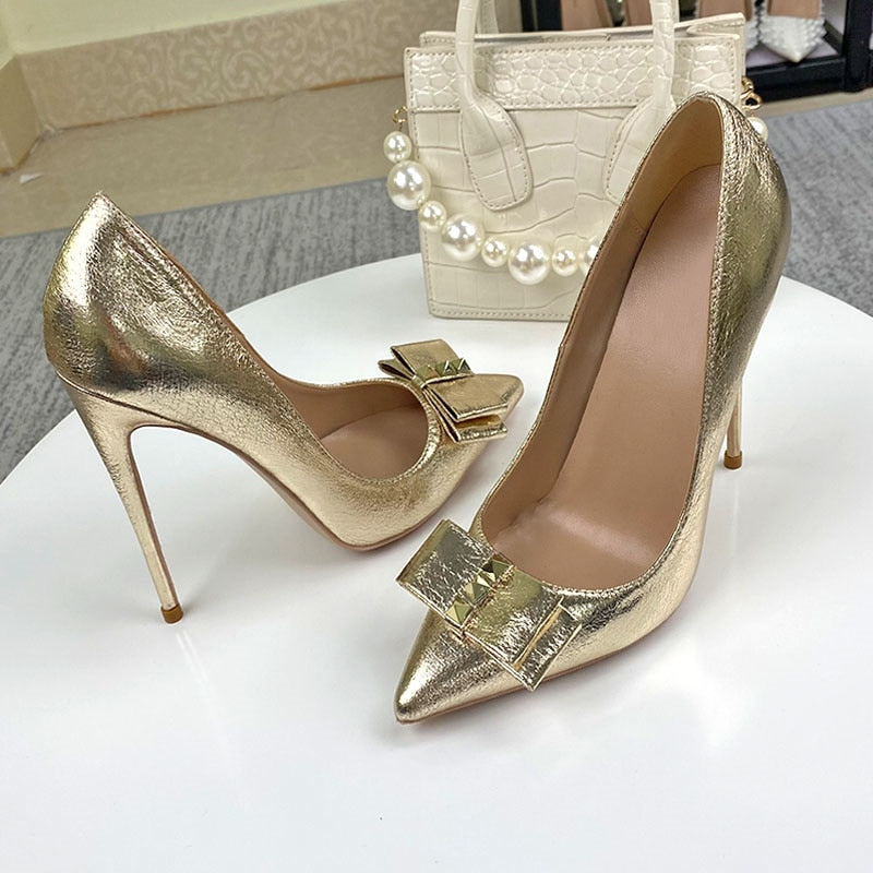 TEEK - Golden Show Bow Pumps SHOES theteekdotcom 3.94in/10cm 5.5