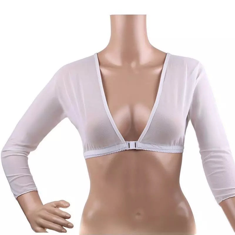 TEEK - Mesh Front Close Long Sleeve V-Neck Top TOPS theteekdotcom White M