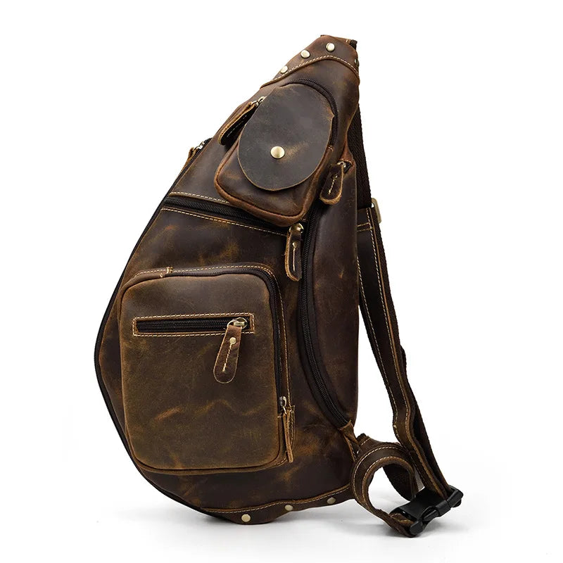 TEEK - Large Size Genuine Leather Single Shoulder Backpack BAG theteekdotcom Design2 Brown