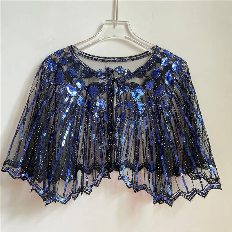 TEEK - Vintage Sequin Flapper Shawl SHAWL theteekdotcom royal blue