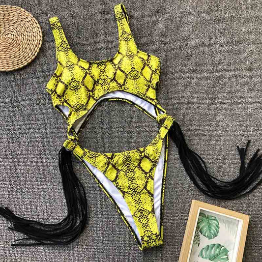 TEEK - Tummy Cut Out Tassel Bathing Suits SWIMWEAR theteekdotcom 3880 NO 5 S