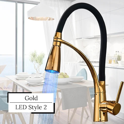 TEEK - LED Swivel Pull Down Kitchen Faucet Sink HOME DECOR theteekdotcom Gold LED Style 2
