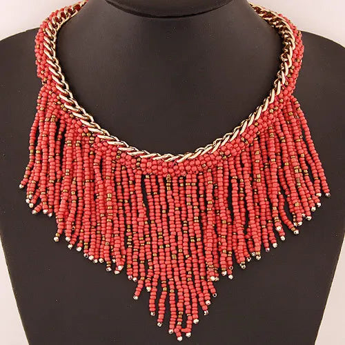 TEEK - Fashion Big Bohemia Ethnic Bead Tassel Necklace JEWELRY theteekdotcom Pink