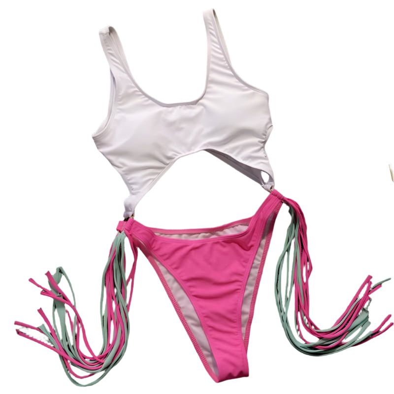 TEEK - Tummy Cut Out Tassel Bathing Suits SWIMWEAR theteekdotcom 3880 NO 1 S