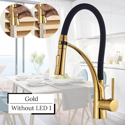 TEEK - LED Swivel Pull Down Kitchen Faucet Sink HOME DECOR theteekdotcom Gold without LED