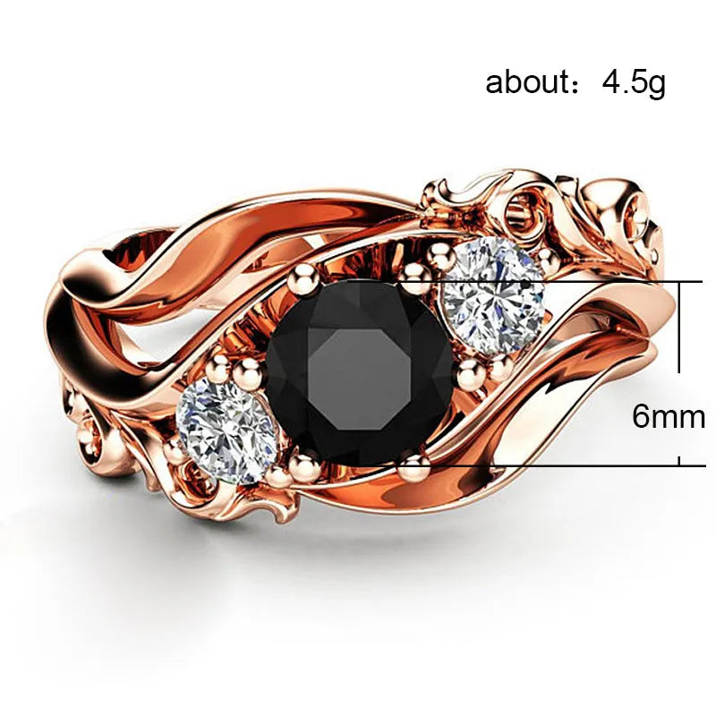 TEEK - Huitan Black Stone Prong Twist Band Rose Gold Ring JEWELRY theteekdotcom