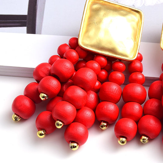 TEEK - Wooden Beaded Tassel Drop Earrings JEWELRY theteekdotcom