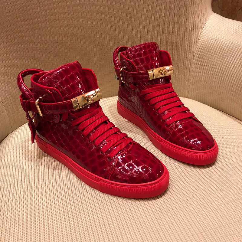 TEEK - Mens Embossed Crocodile High Top Sneakers SHOES theteekdotcom Red 8
