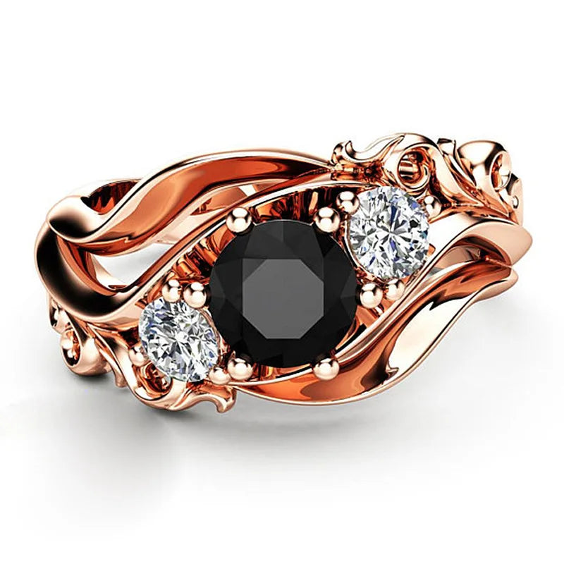 TEEK - Huitan Black Stone Prong Twist Band Rose Gold Ring JEWELRY theteekdotcom