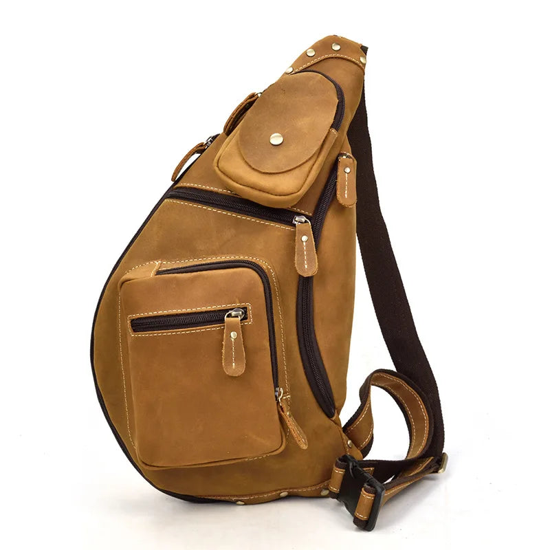 TEEK - Large Size Genuine Leather Single Shoulder Backpack BAG theteekdotcom Design2 Light Brown