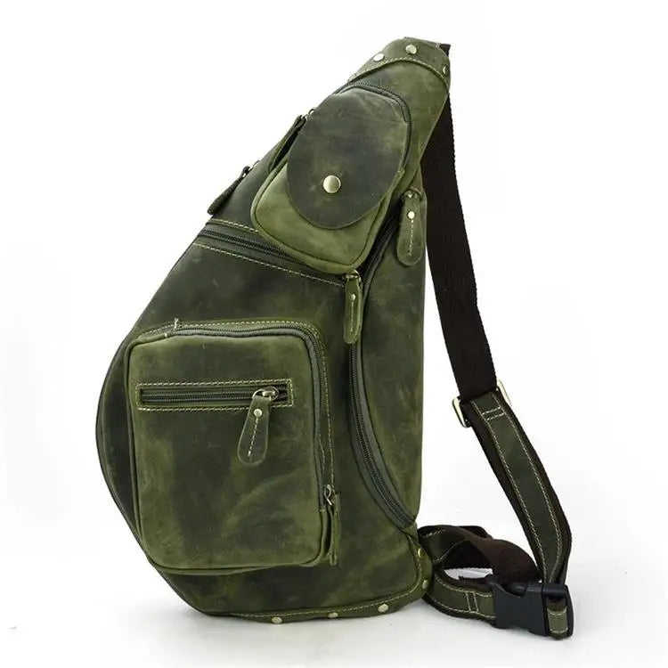 TEEK - Large Size Genuine Leather Single Shoulder Backpack BAG theteekdotcom Green