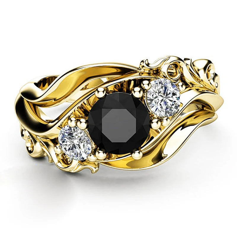 TEEK - Huitan Black Stone Prong Twist Band Rose Gold Ring JEWELRY theteekdotcom Silver 6