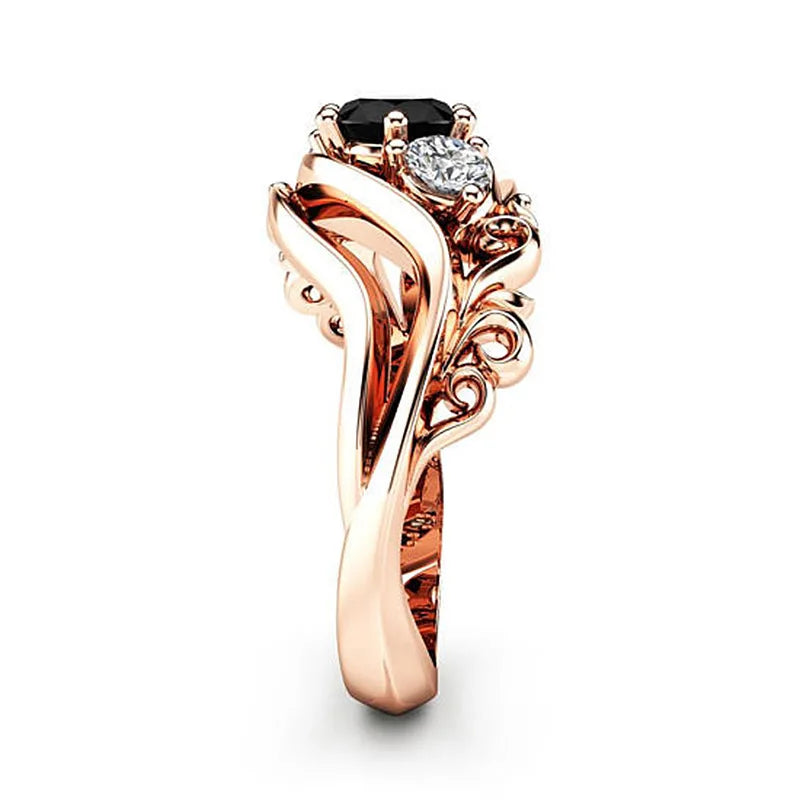 TEEK - Huitan Black Stone Prong Twist Band Rose Gold Ring JEWELRY theteekdotcom