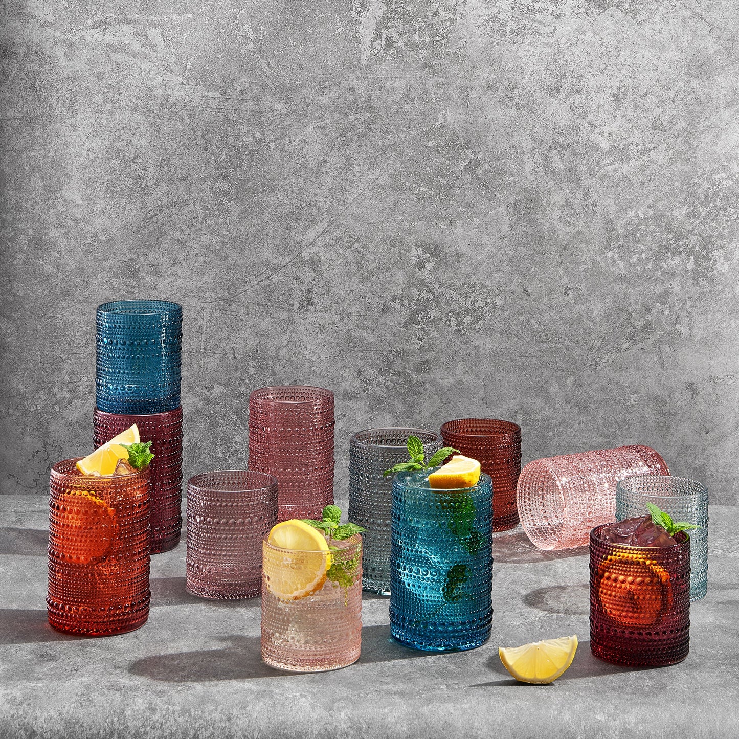 TEEK - Tonal Hobnail Highball & Lowball Glassware Set of 12 HOME DECOR TEEK KS