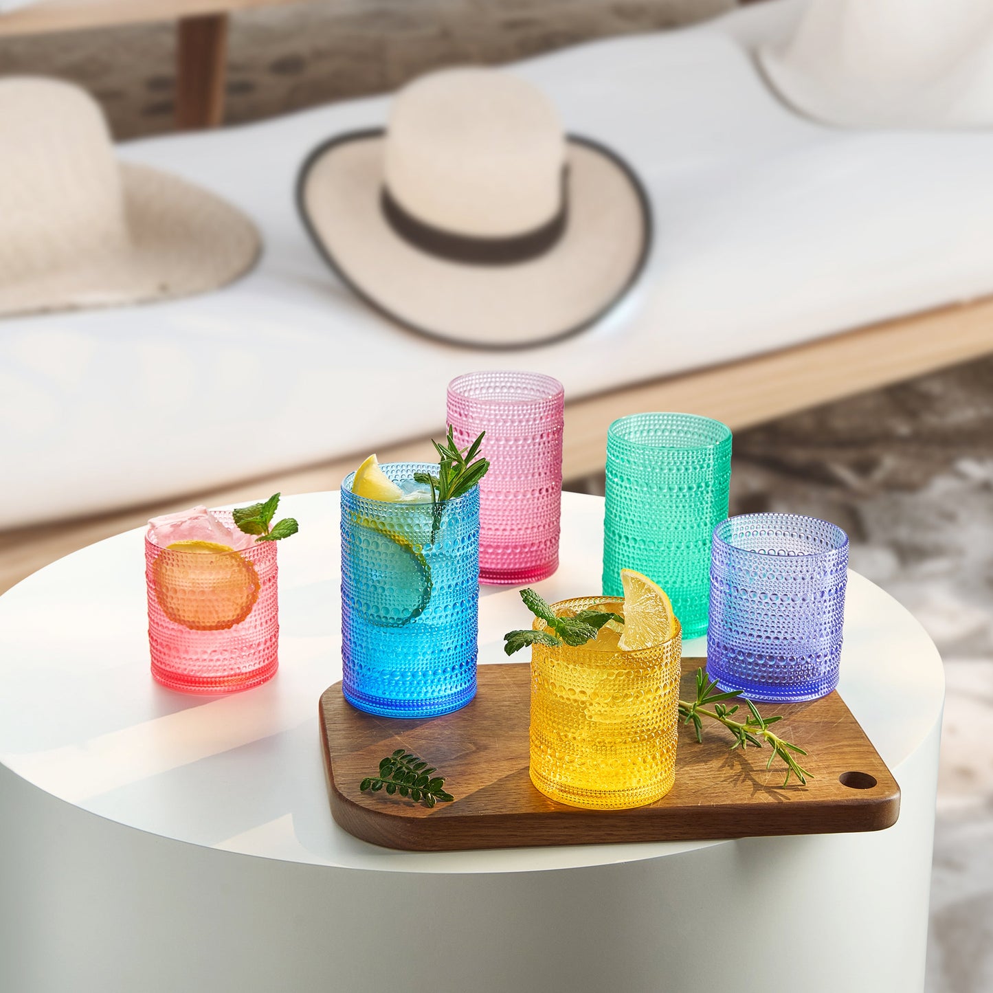 TEEK - Madrid Acrylic Hobnail Lowball & Highball Glassware Set of 12 HOME DECOR TEEK KS