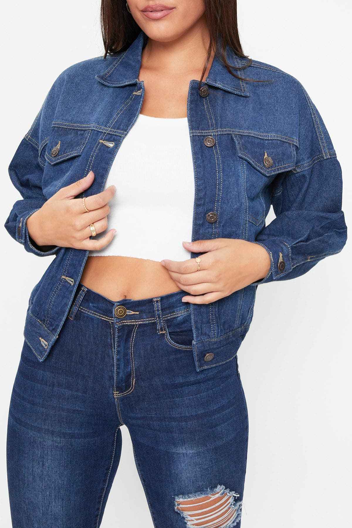 Women's 80's Style Denim With Elastic Hem Jacket