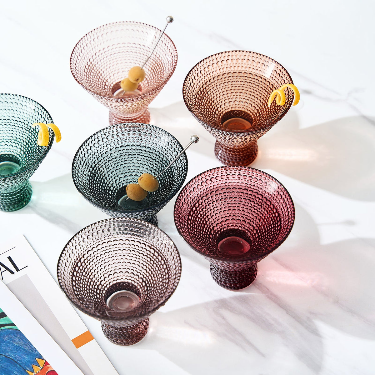 TEEK - Tonal Hobnail Martini Cocktail Glassware Set of 6 HOME DECOR TEEK KS