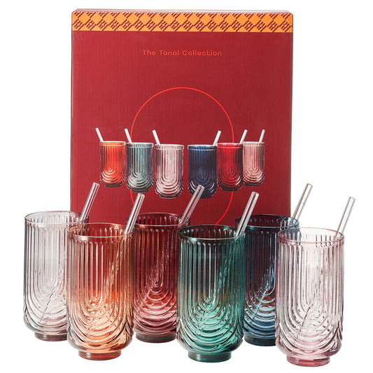 TEEK - Tonal Highball Glassware with Matching Straw Set HOME DECOR TEEK KS