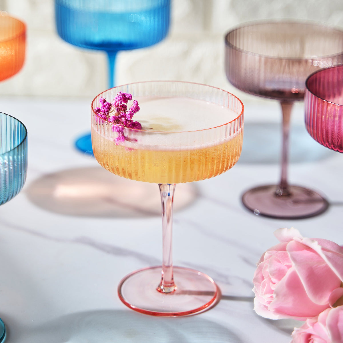TEEK - Como Ribbed Champagne Coupe Cocktail Glassware Set HOME DECOR TEEK KS