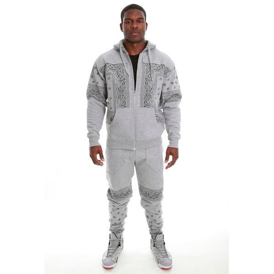 TEEK - M3565 Bandana Fleece Zip-up Hoodie - Gray JACKET TEEK MJ