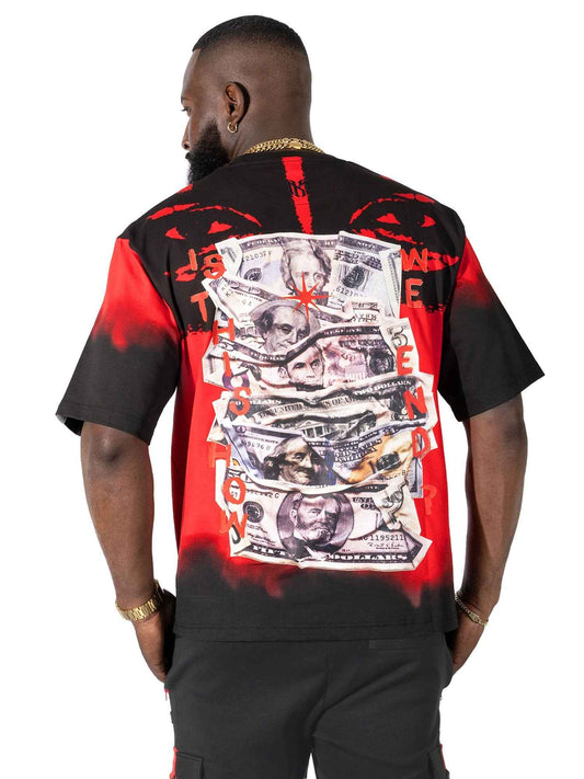 TEEK - M369 Good Luck Money Oversized Tee - Red